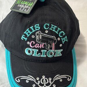 Woman's Hat    Chick Can Click"  One size fits most.  Adjustable Strap . NWT